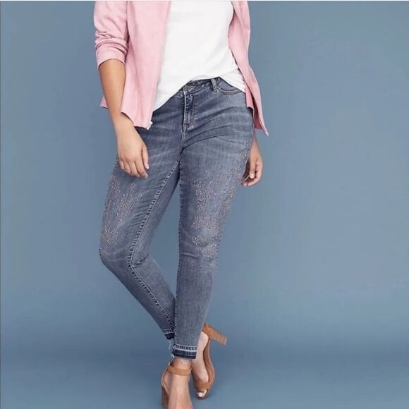 Lane BRYANT Mid Rise SuperStretch Skinny Bead Rhinestone Jeans - Picture 10 of 11